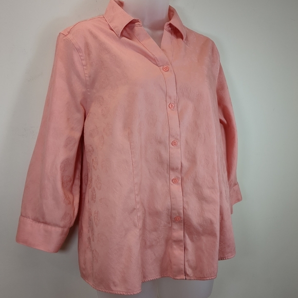 Chico's women's button up long sleeve pink leaf print blouse size 2 - Picture 1 of 9